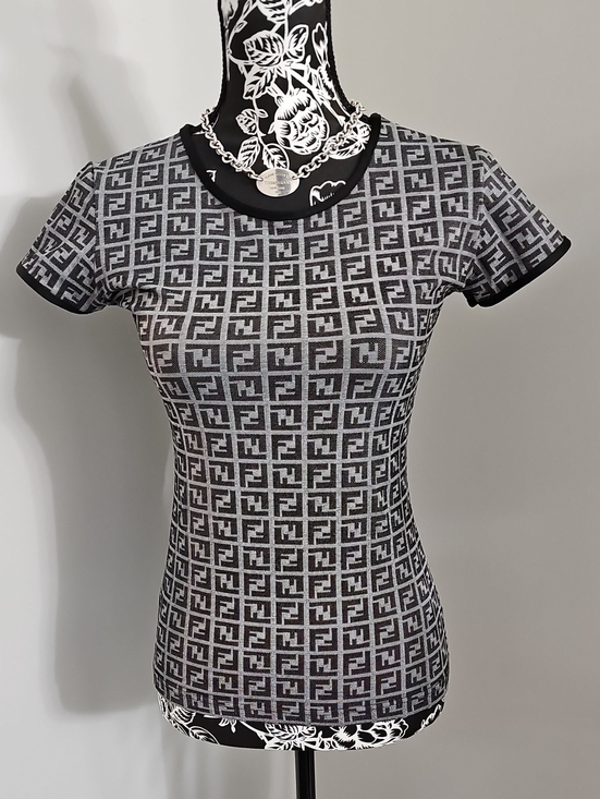 Fendi Tops - Fendi Black and Gray Graphic Fitted Short Sleeve Top